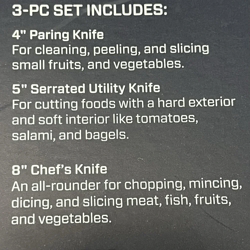 Henckels Fine Edge 3 pc Knife Set Paring, Serrated Utility, Chef Starter Set
